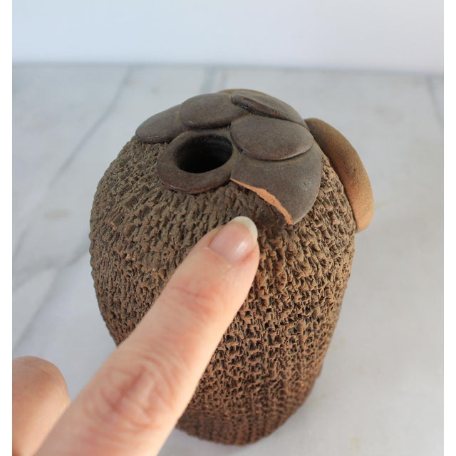 1980's Studio Art Pottery Owl Bud Vase For Sale - Image 9 of 10