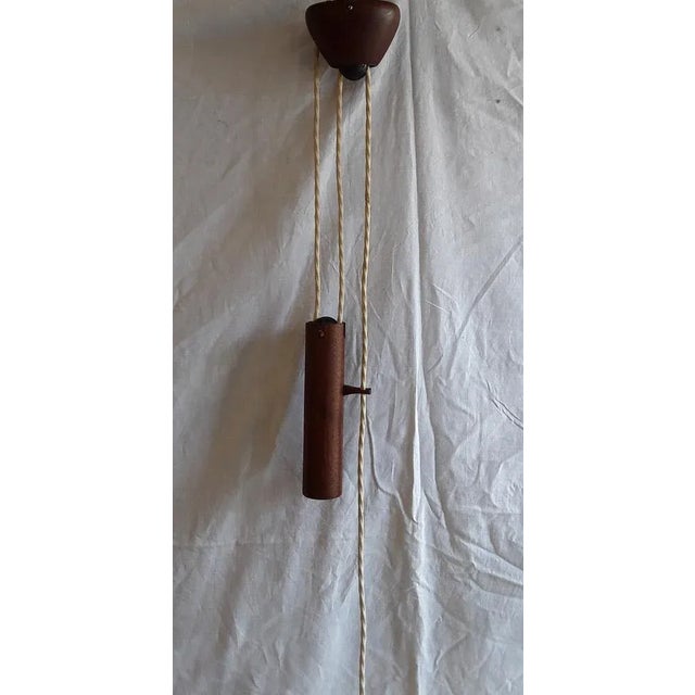 Vintage Height-Adjustable Ceiling Lamp with Mounting and Counterweight in Teak with a Cream-Colored Paper Screen, 1970s For Sale - Image 4 of 8