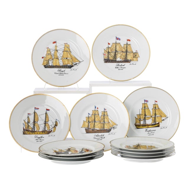 Porcelain Ships of the Discoveries Dinner Plates from Vista Alegre, Set of 12 For Sale