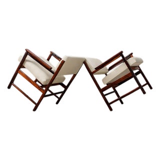 Brazilian Modern Pair of Armchairs in Rosewood & Beige Leather, Bureau, 1960s For Sale