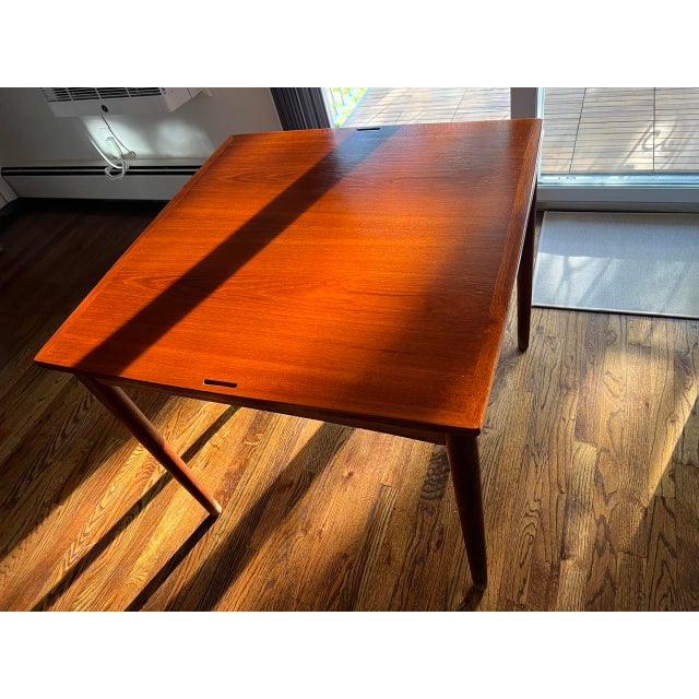Wood Mid-Century Modern Poul Hundevad for Hundevad & Co. (Hu) Expanding Teak Dining Table and Two Matching Woven Paper Cord Chairs. Made in Denmark. For Sale - Image 7 of 14