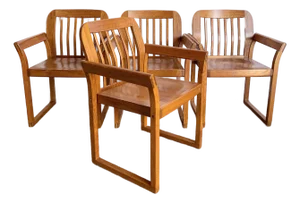 Mid Century Modern Teak Dining Arm Chairs - Set of 4