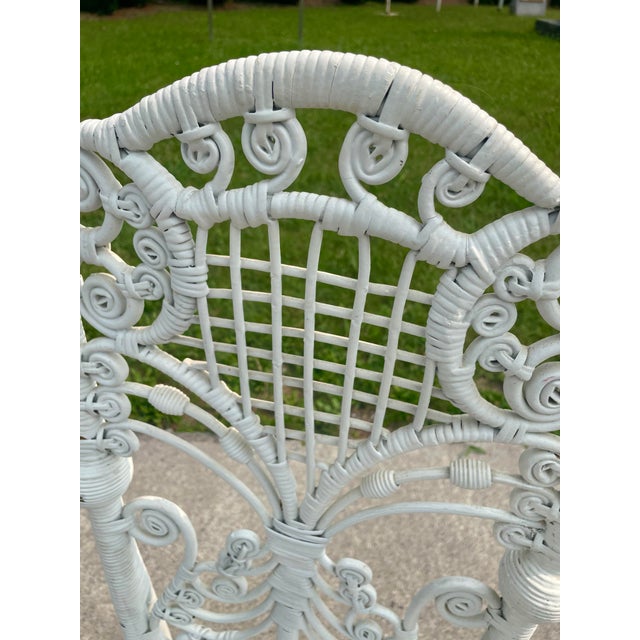 Late 19th Century Late 19th Century Victorian White Wicker Rattan Desk Side Vanity High Back Portrait Chair For Sale - Image 5 of 12