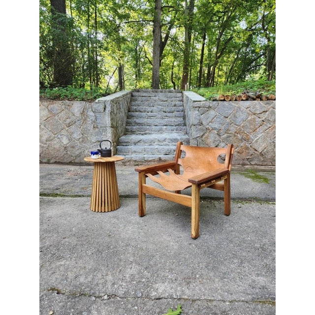 Modern Leather and Teak Lounge Chair For Sale - Image 4 of 8
