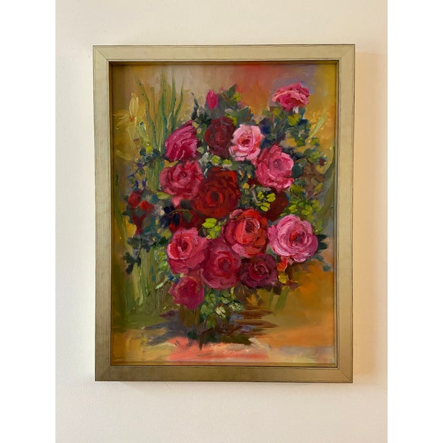 2020s Original Marina Movshina Large Oil Painting of Roses Framed in Champagne Gold Wood For Sale - Image 5 of 6