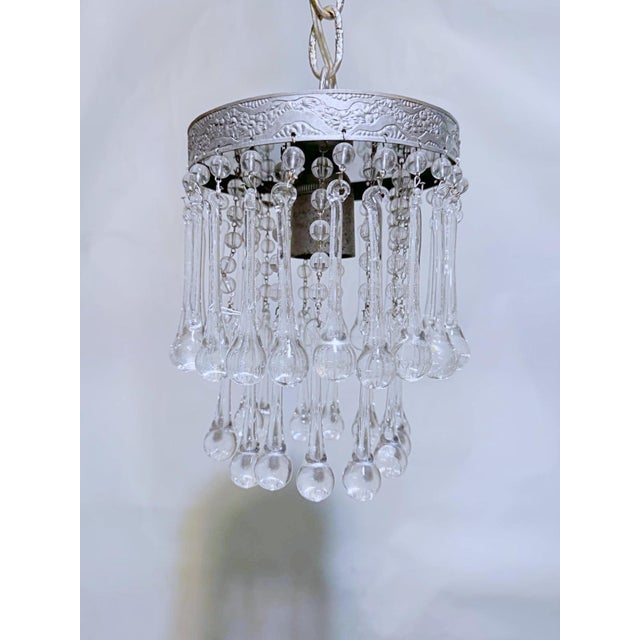 Metal Vintage Crystal Upside Down Waterfall Chandelier With Ornate Silver Rim For Sale - Image 7 of 7