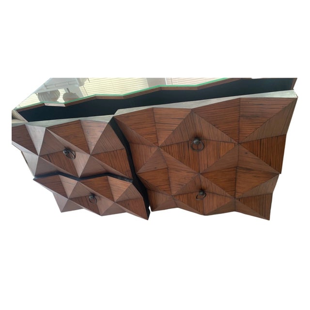 Postmodern Late 20th Century Diamond Front Crushed Bamboo Dresser/ Chest With Rattan Wrapped Legs For Sale - Image 3 of 10