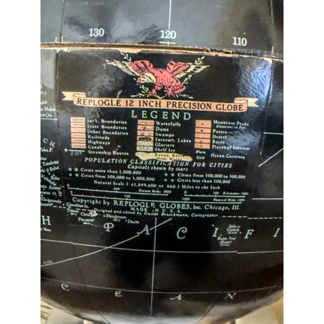 Rare Black Seas Replogle 12" Precision Globe Circa Late 1940s For Sale - Image 12 of 13