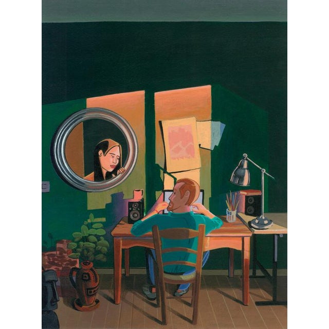 Acrylic Painting on Paper with Interior Scene and Mirror Reflection, 2021, Framed For Sale - Image 12 of 12