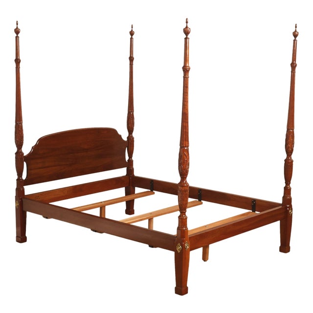 Stickley Queen Size Cherry Rice Carved Poster Bed For Sale