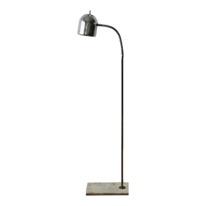 1970s Reggiani Style Italian Chrome Spot White Marble Gooseneck Floor Lamp Vintage