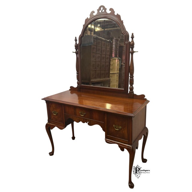 Vintage Traditional Chippendale Style Vanity & Mirror by Berkey & Gay featuring High Quality Mahogany Construction,...