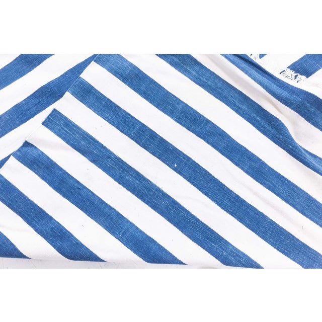 Blue Doris Leslie Blau Vintage Indian Dhurrie Striped Rug For Sale - Image 8 of 8