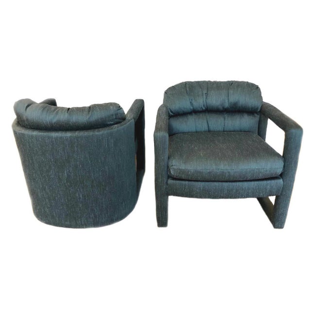 These chairs are upholstered in textured fabric. They are a beautiful shade of Teal Blue. Purchased at Marshall Fields In...