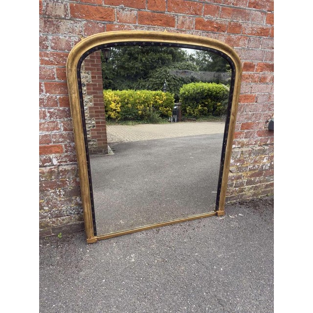 Glass Antique English Carved Wood and Gesso Arched Top Gilt Overmantle Mirror For Sale - Image 7 of 7