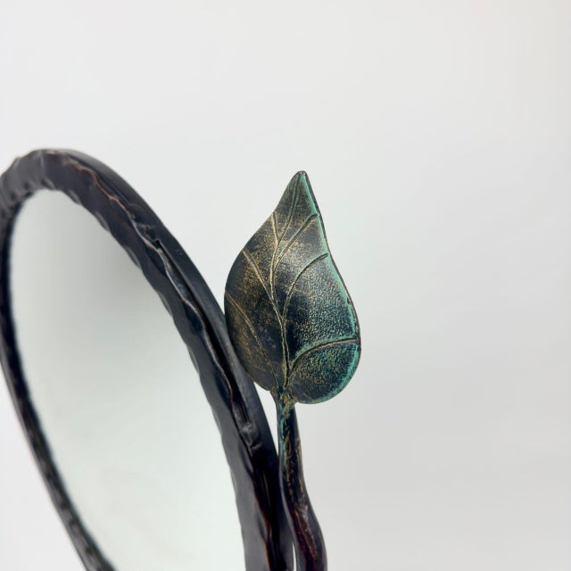 Black Hand Forged Iron Tabletop Vanity Mirror (55cm) Antique Copper Leaf Design For Sale - Image 8 of 10