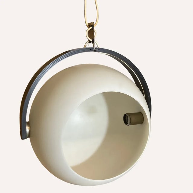 Large space age pendant by Temde, switzerland in black wood and plastic sphere. This is a truly imposing sphere with a...