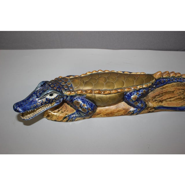 Crocodile in Ceramic and Brass, 1980s For Sale - Image 13 of 13