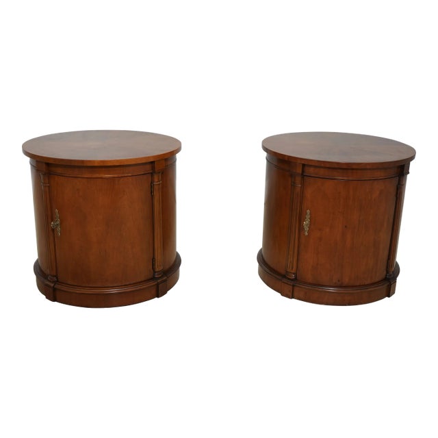 Pair Kindel Round Cherry Regency Lamp Table Stands For Sale