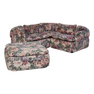 Confidential Sofa with Pouf by Alberto Rosselli for Saporiti, 1970s, Set of 2 For Sale