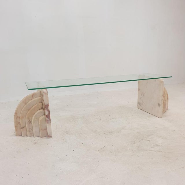 Italian Marble Coffee Table with Glass, 1970s For Sale - Image 4 of 14