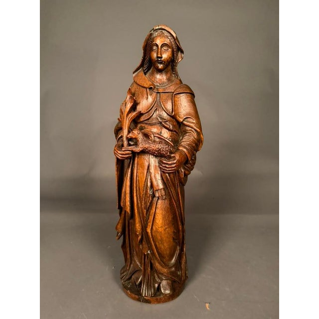 Early 19th Century Flemish Hand-Carved Oak Statue of Saint Agnes, Circa 1820 For Sale - Image 13 of 16