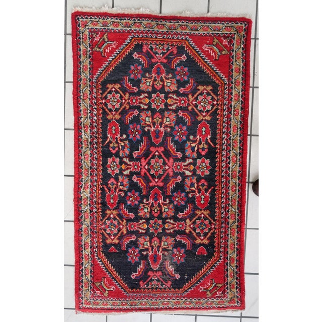 Red 1960s, Handmade Vintage Persian Hamadan Rug 2.4' X 4.2' For Sale - Image 8 of 11