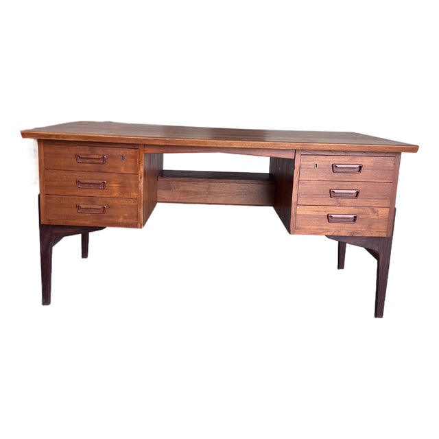 Vintage Danish Teak 6-Drawer Desk With Bookcase For Sale