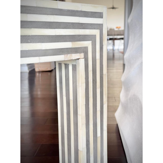 Modern Handmade Bone and Resin Striped Mod Side Table Malena Stripped Side Table by Made Goods For Sale In Los Angeles - Image 6 of 12
