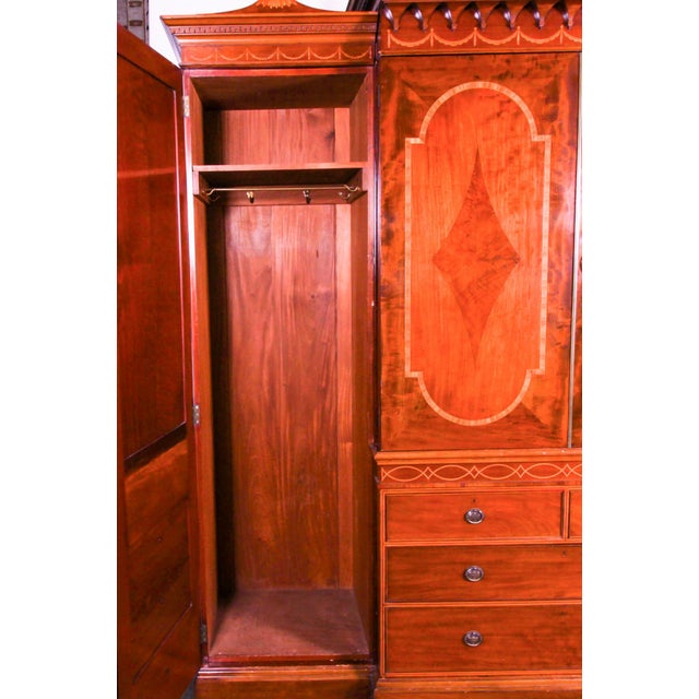 Antique Victorian Sheraton Revival Inlaid Breakfront Wardrobe, 19th Century For Sale - Image 16 of 18