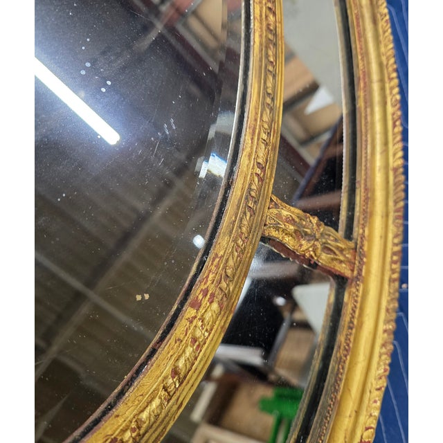 19th Century 19th Century English George III Style Carved Giltwood Oval Margin Sectional Mirror For Sale - Image 5 of 9