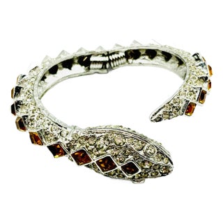 1980s Kenneth Jay Lane Amber Crystal Snake Bracelet For Sale