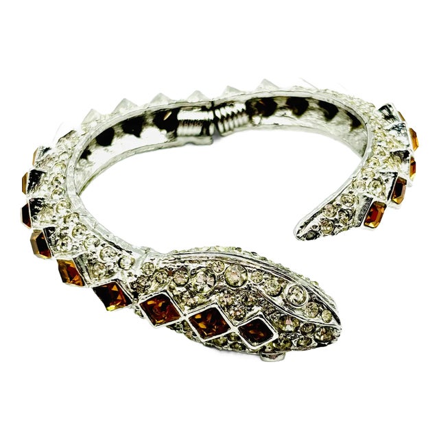 1980s Kenneth Jay Lane Amber Crystal Snake Bracelet For Sale