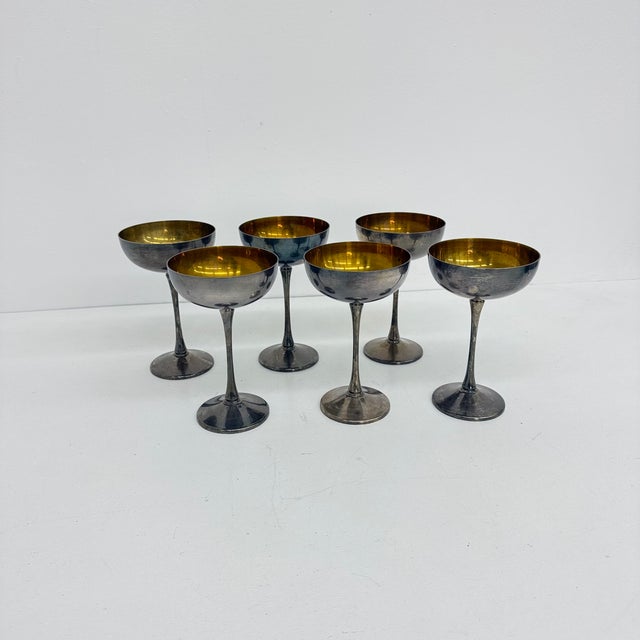 Brass Silver Plated Champagne Coupes, Italy, 1970s, Set of 6 For Sale - Image 4 of 18