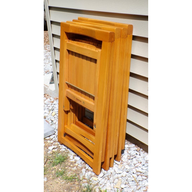 Vintage Mid Century Trieste Style Folding Slat Chairs Romania Aldo Jacober - Set 4 For Sale - Image 10 of 11