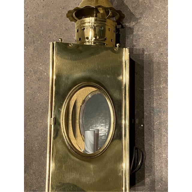 Antique Triangular Nautical Cabin Lamp Lantern Wall Sconce Solid Brass For Sale In Pittsburgh - Image 6 of 8