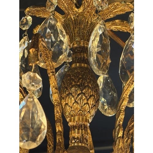 Vintage Brass & Crystal Eight Light French Style Chandelier Pineapple Motif For Sale - Image 10 of 12