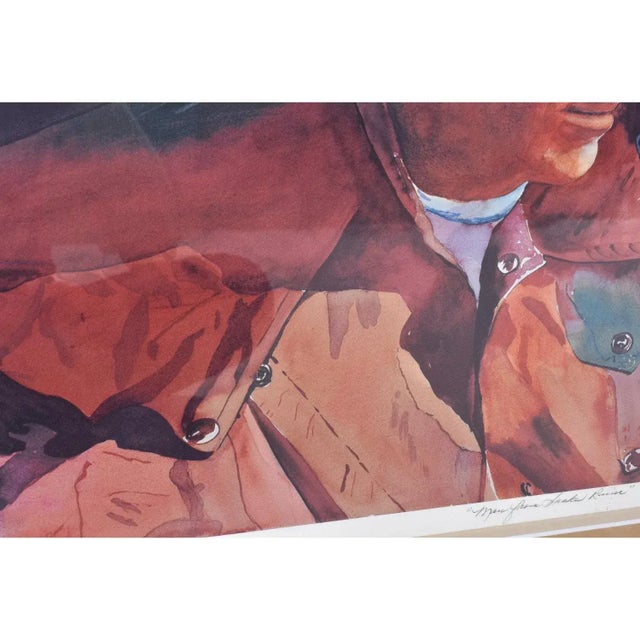 Terra Cotta Western Cowboy Rancher Portrait With Barbed Wire Pencil Signed Lithograph For Sale - Image 8 of 11