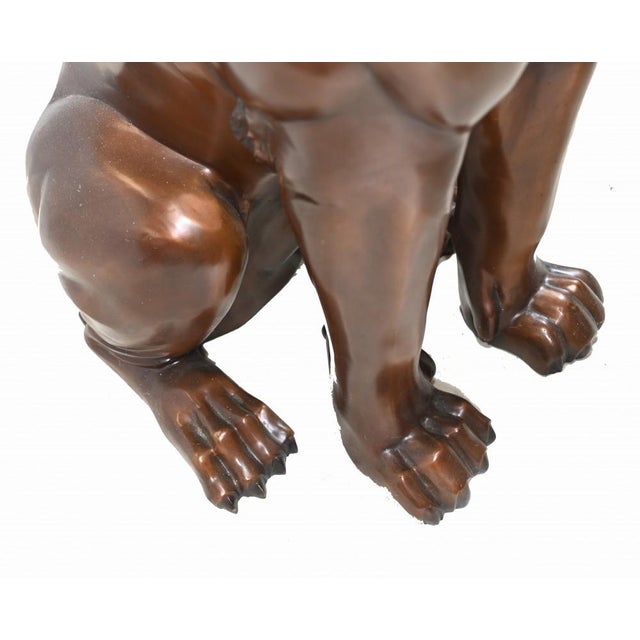 Large Cat Castings Bronze Lion Gatekeeper Statues, Set of 2 For Sale - Image 3 of 11
