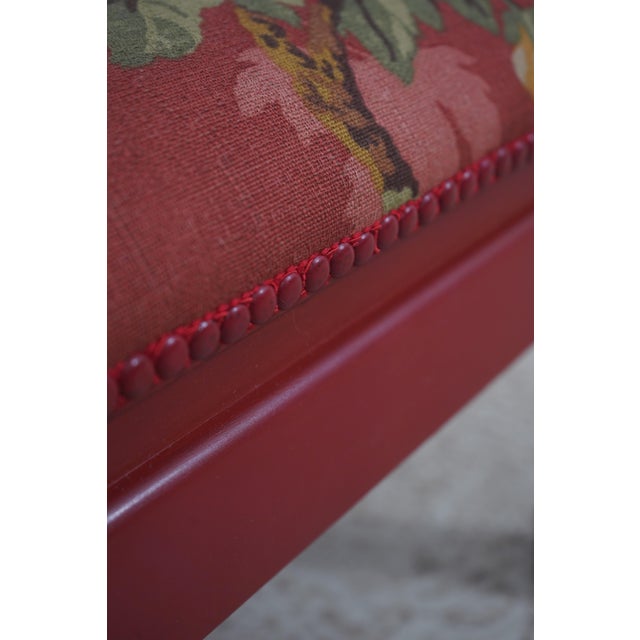 Red Pair of Chinese Style Red Bird & Flower Ottoman or Stools - New Upholstery For Sale - Image 8 of 12