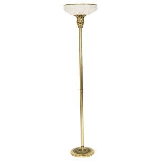Brass & Glass Torchiere Floor Lamp For Sale