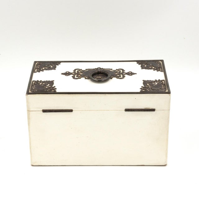 Victorian Elegant Painted English Victorian Period Tea Caddy With Elaborate Metalwork, Circa 1890. For Sale - Image 3 of 12