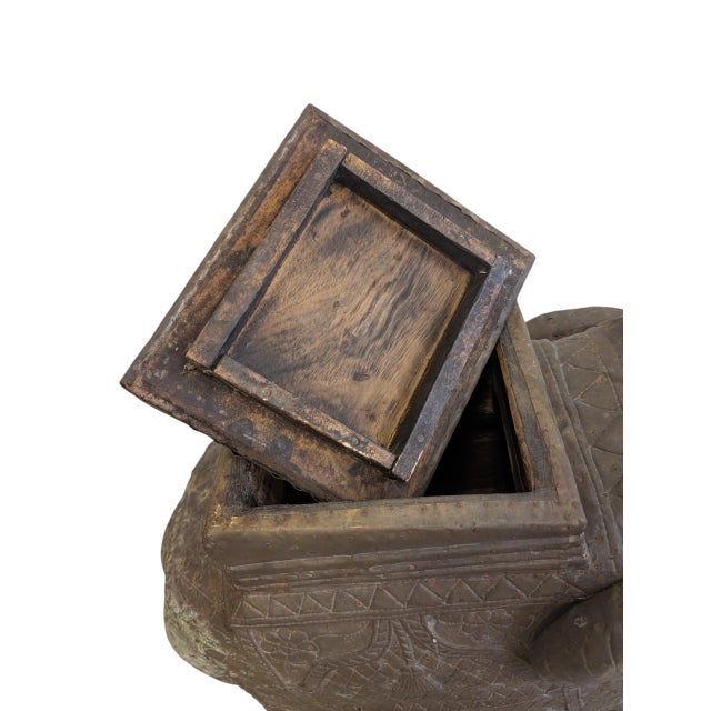 Vintage Hand-Carved Wood Elephant With Hammered Bronze Cladding and Interior Storage For Sale In Reno/Lake Tahoe - Image 6 of 12