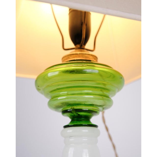 Metal Table Lamp in Green and White Opaline Glass with Brass Details, 1880s For Sale - Image 7 of 9