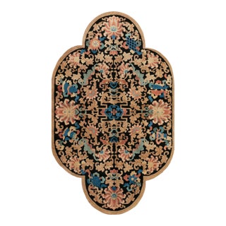 1920s Black Floral Antique Chinese Art Deco Carpet by Fetti - Li Workshop 4' 6''x 7' 6'' Knotted Wool Rug For Sale