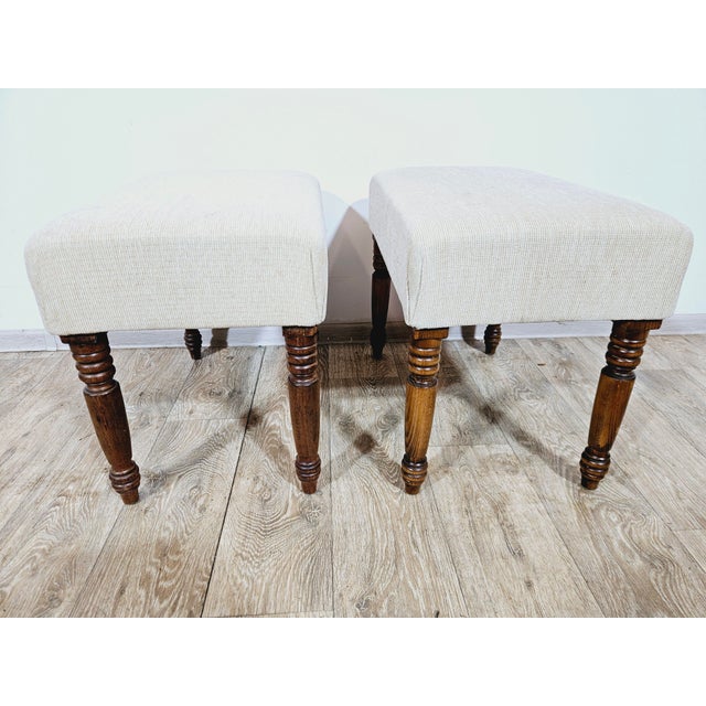 Beige English Poufs, 1800s, Set of 2 For Sale - Image 8 of 12