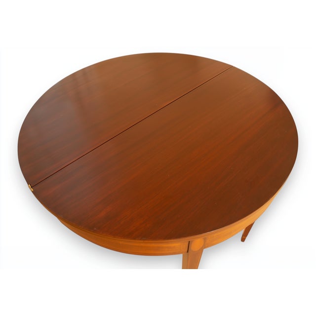 Antique Federal Style Mahogany Demilune Folding Game Table With Delicate Inlay For Sale - Image 4 of 12