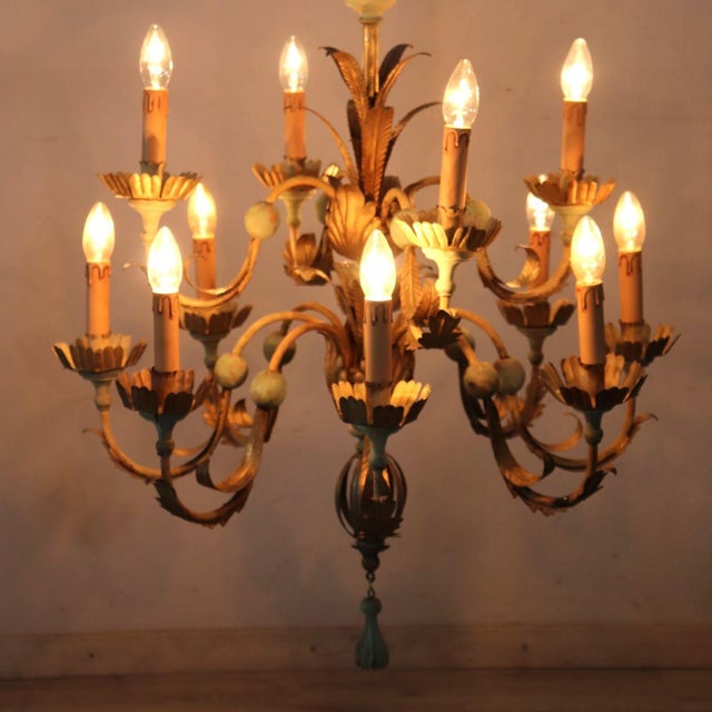 Chandelier in Iron, Brass and Lacquered Wood, 20th Century For Sale - Image 5 of 13