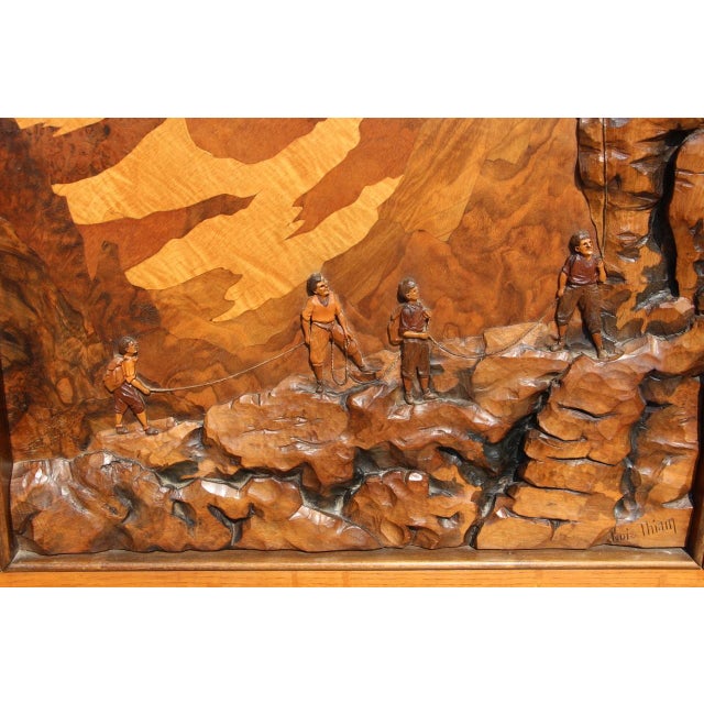 Large marquetry panel depicting a climbing party in the Alps in very good condition Louis Paul Thiam (1914-1973) was a...