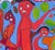 Richard Antilhomme Red & Blue Abstract Figurative Painting with Four Figures and Botanical Elements, Late 20th Century For Sale - Image 11 of 12